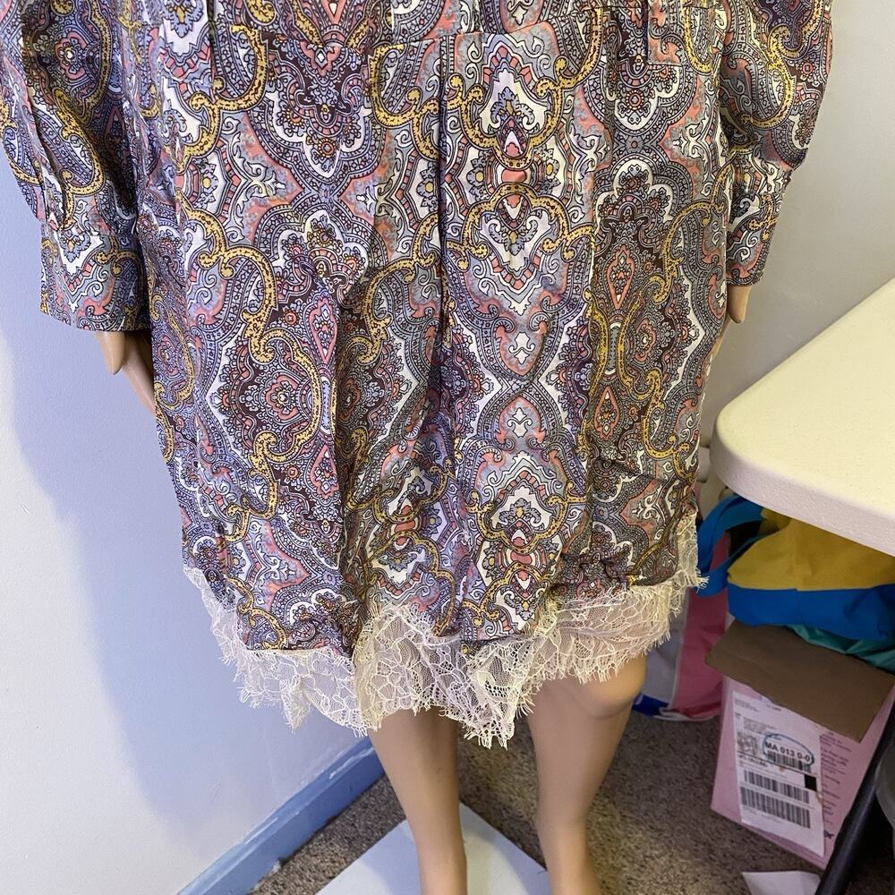 MissJune Woman 3 Luxury Silk ShirtDress LongSleeve Lace Dainty Paisley Whimsical - Picture 8 of 11
